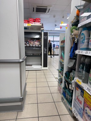 Extremely narrow inside powerchair got stuck store manager wasn’t bothered so unless in a tiny chair wouldn’t attempt also crates all over