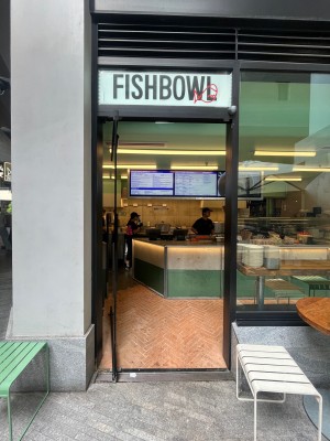 Glass door. Push from right.