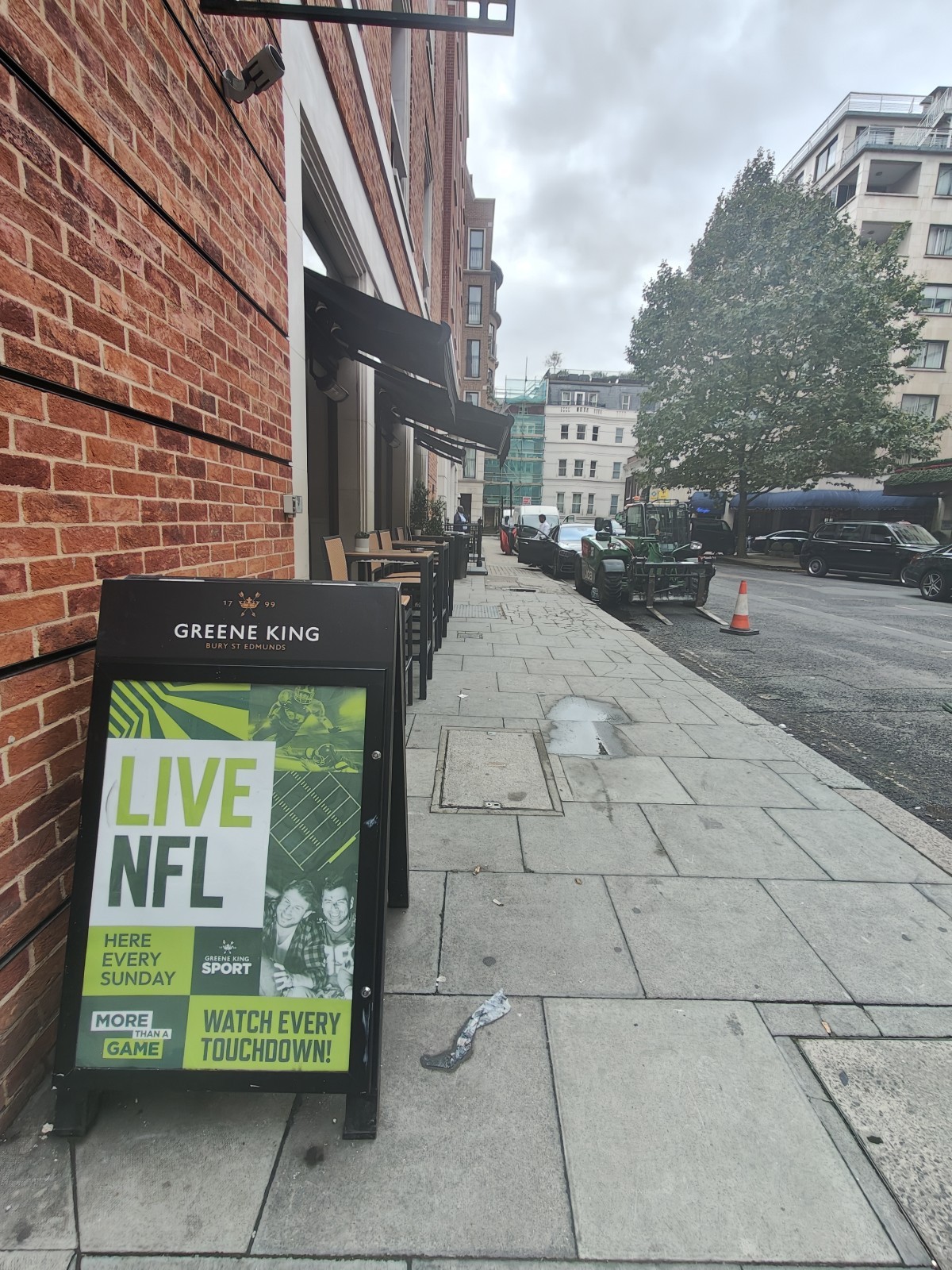 From after A-board facing left. Second A-board on left. Path ahead to seating.