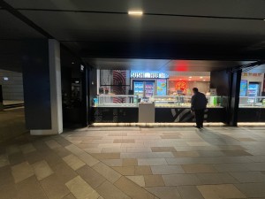 No door leading to kiosk service counter.
