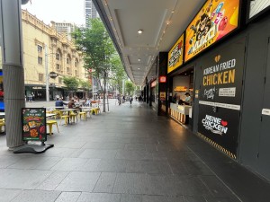 Open archway to service counter.