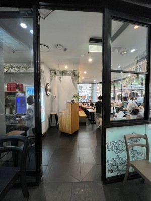 Glass door. Push from right.