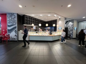 No door leading to kiosk service counter.