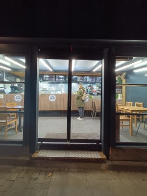 Glass doors with black frame..