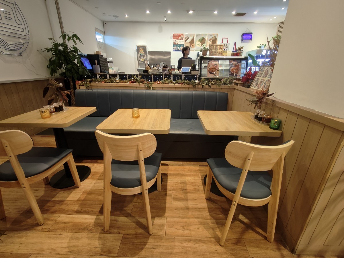 From after half booths facing right. Half booth ahead.