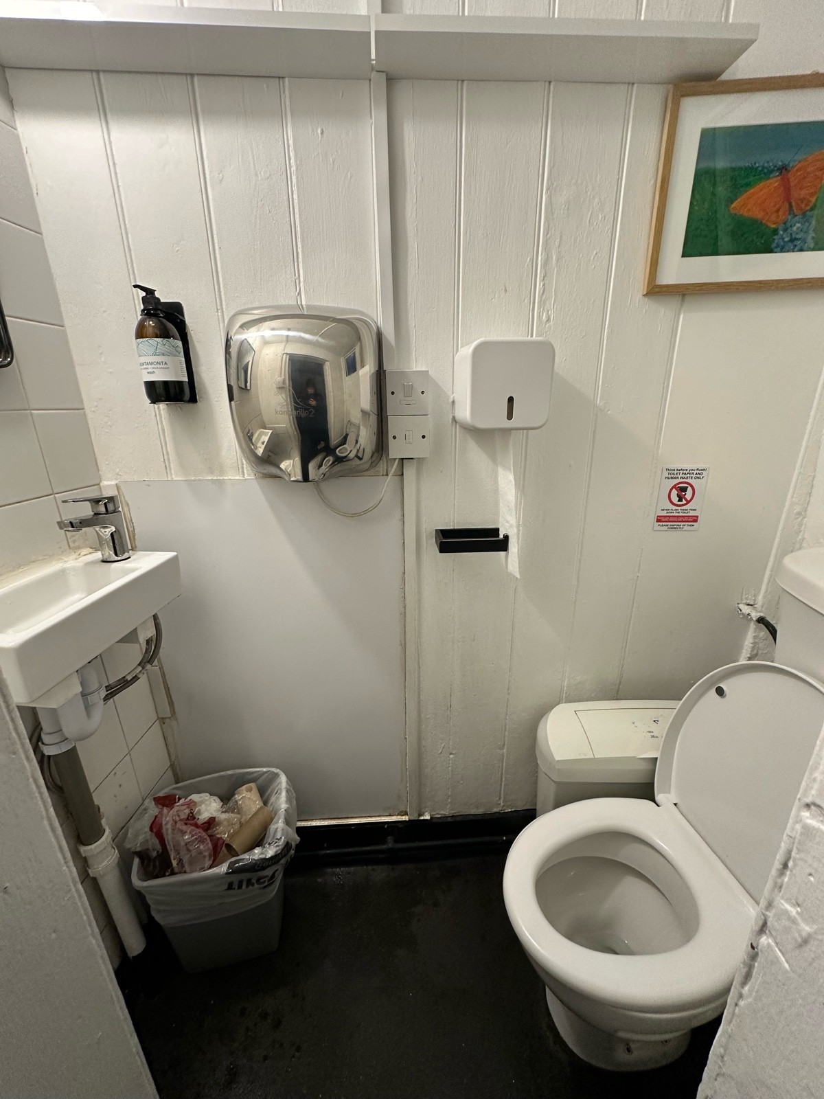 From door facing straight. Sink on left. Toilet on right.