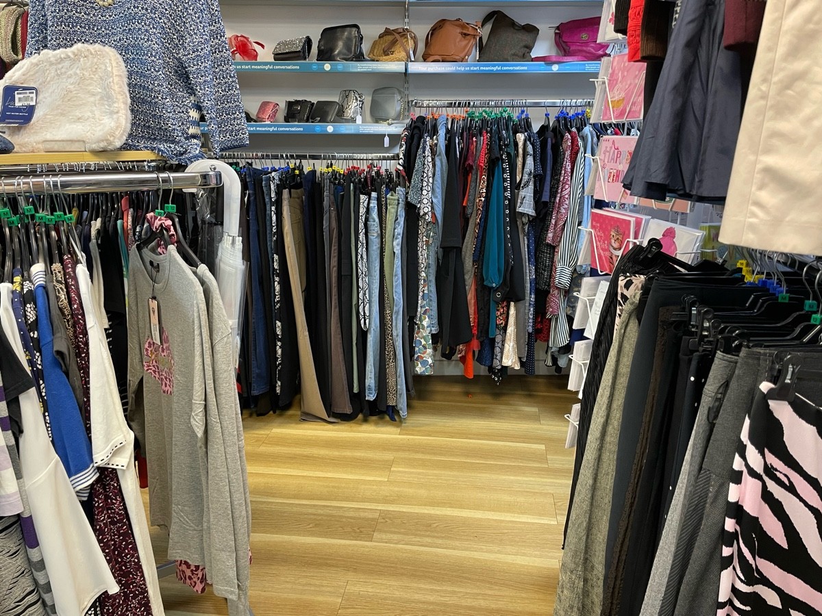 This is a photo from the counter to the rails on the wall, the pathways pictured create a circle around the central clothing racks