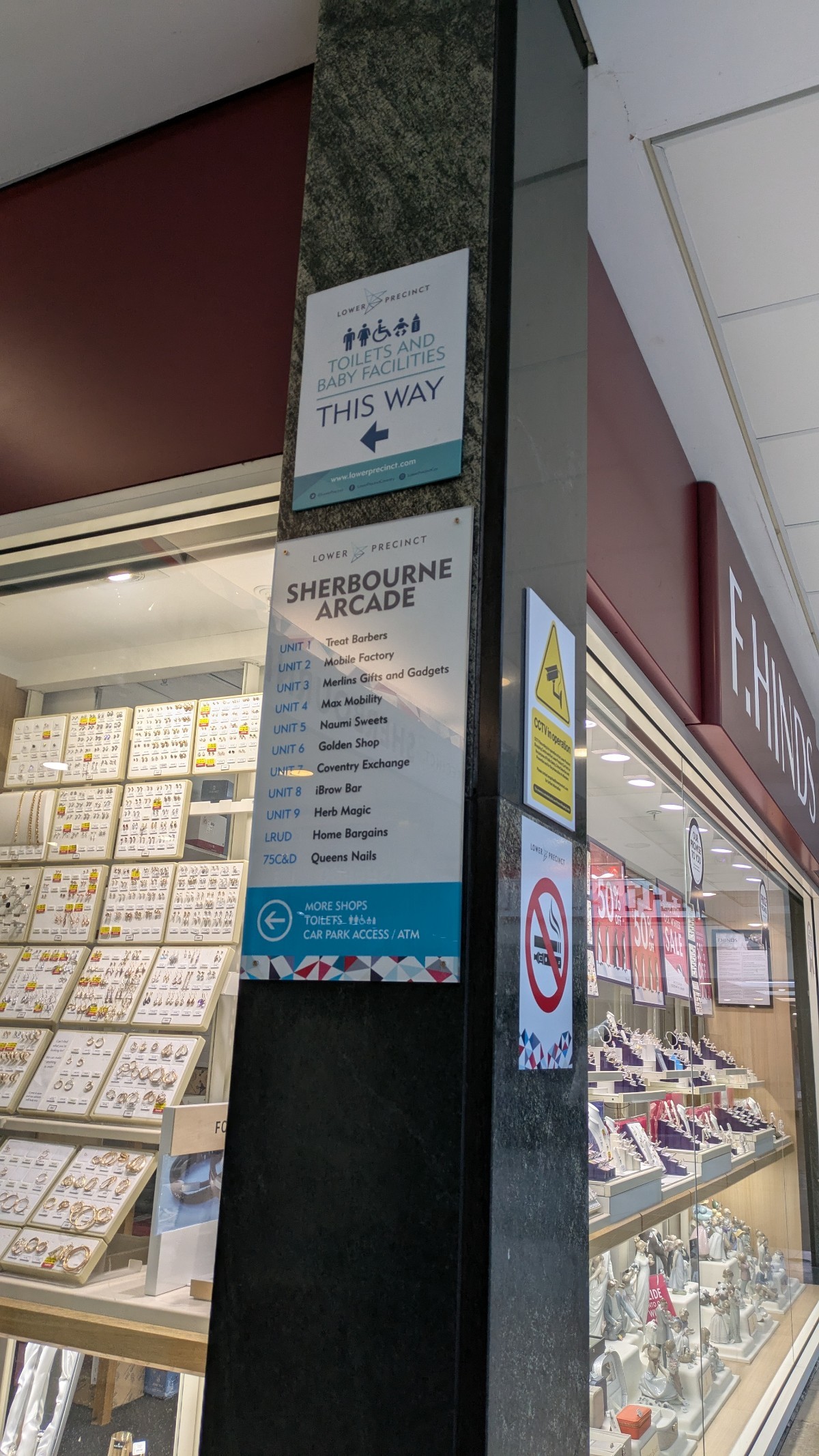 An easy read list of shops, specifying which area of the mall they can be found in.