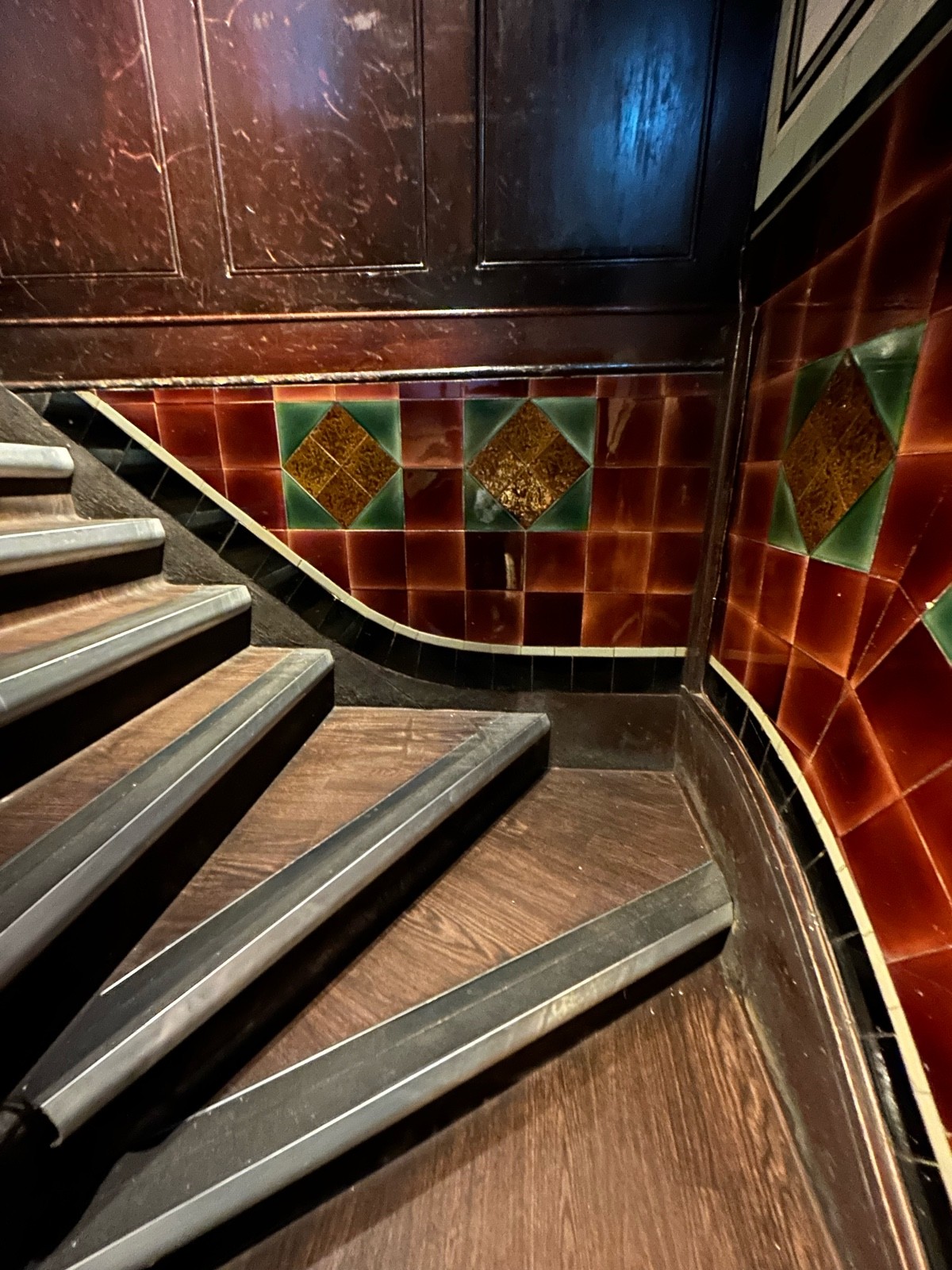 From end of first curve facing straight. Stairs curve again to left.
