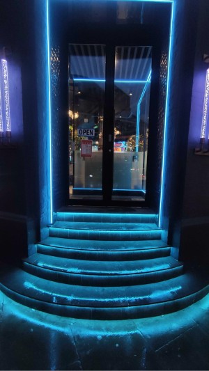 From street facing venue. Stairs up before doors.