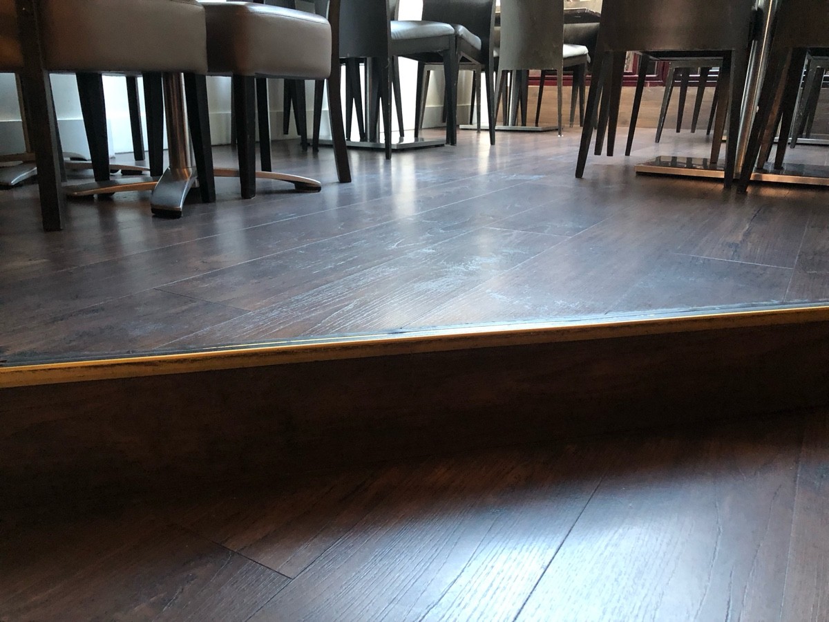 Close up of step going up to back area.
