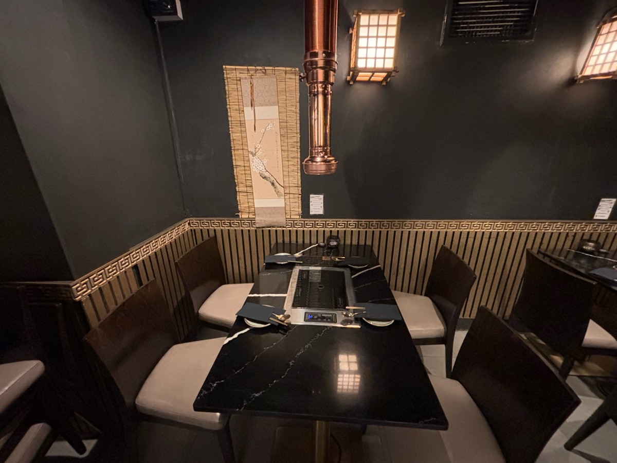 From doors facing straight. Table and chairs ahead.
