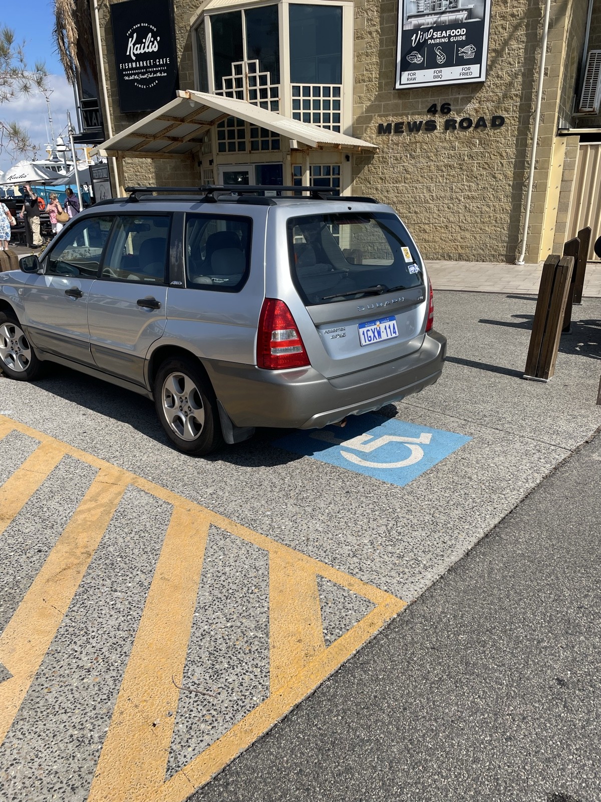 Blue badge parking just outside 
restaurant