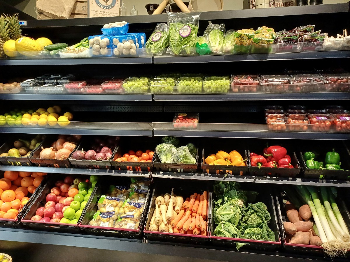 Farm shop display of fruit and vegetables