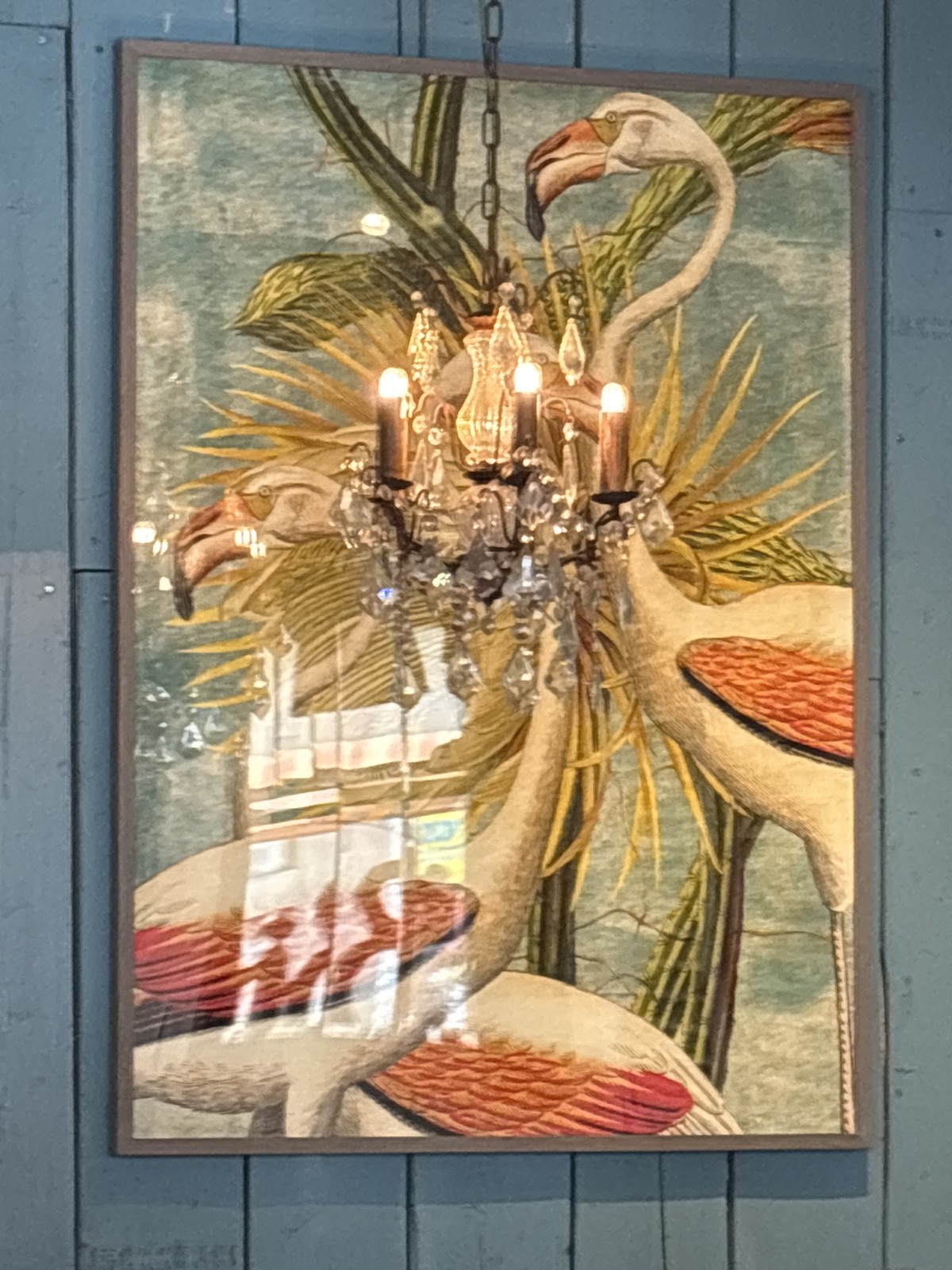 the photo shows a chandelier with exposed light bulbs