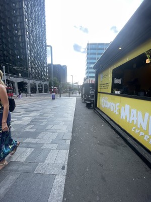 From street facing side of venue. Venue along right.