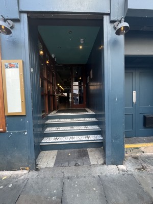 Archway with a blue frame.