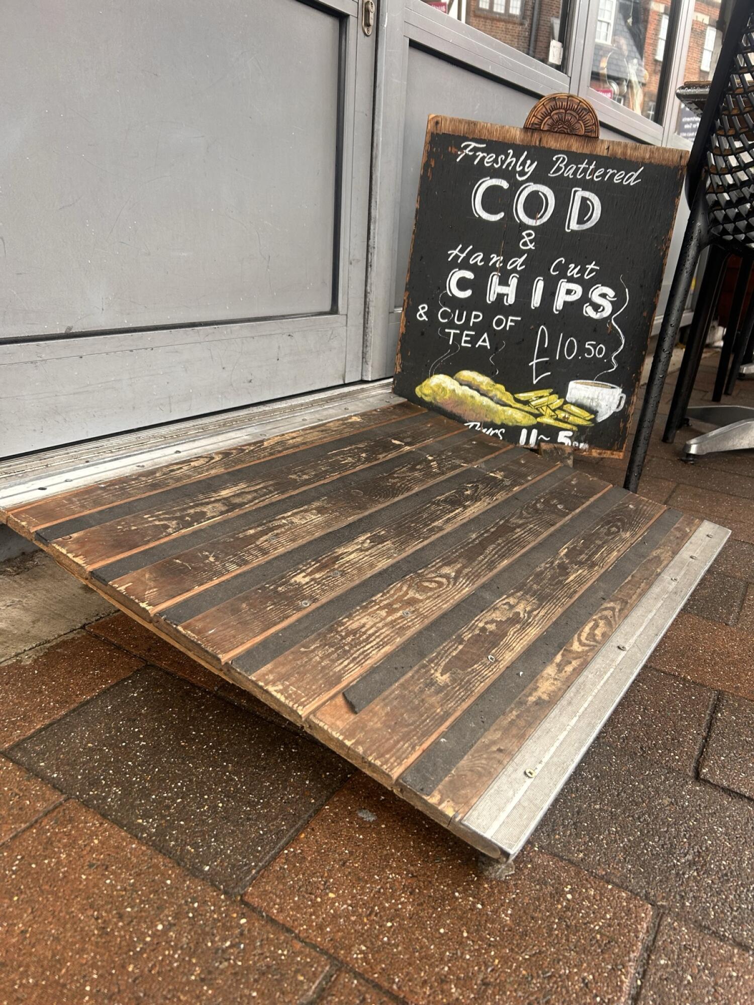 Ramp going up towards door.