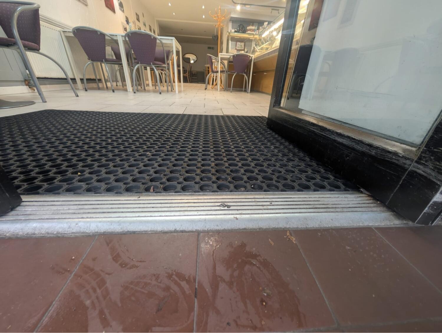 Raised edge at foot of door.
