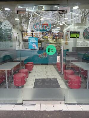 Glass door ahead. Push from handle on right to open.
