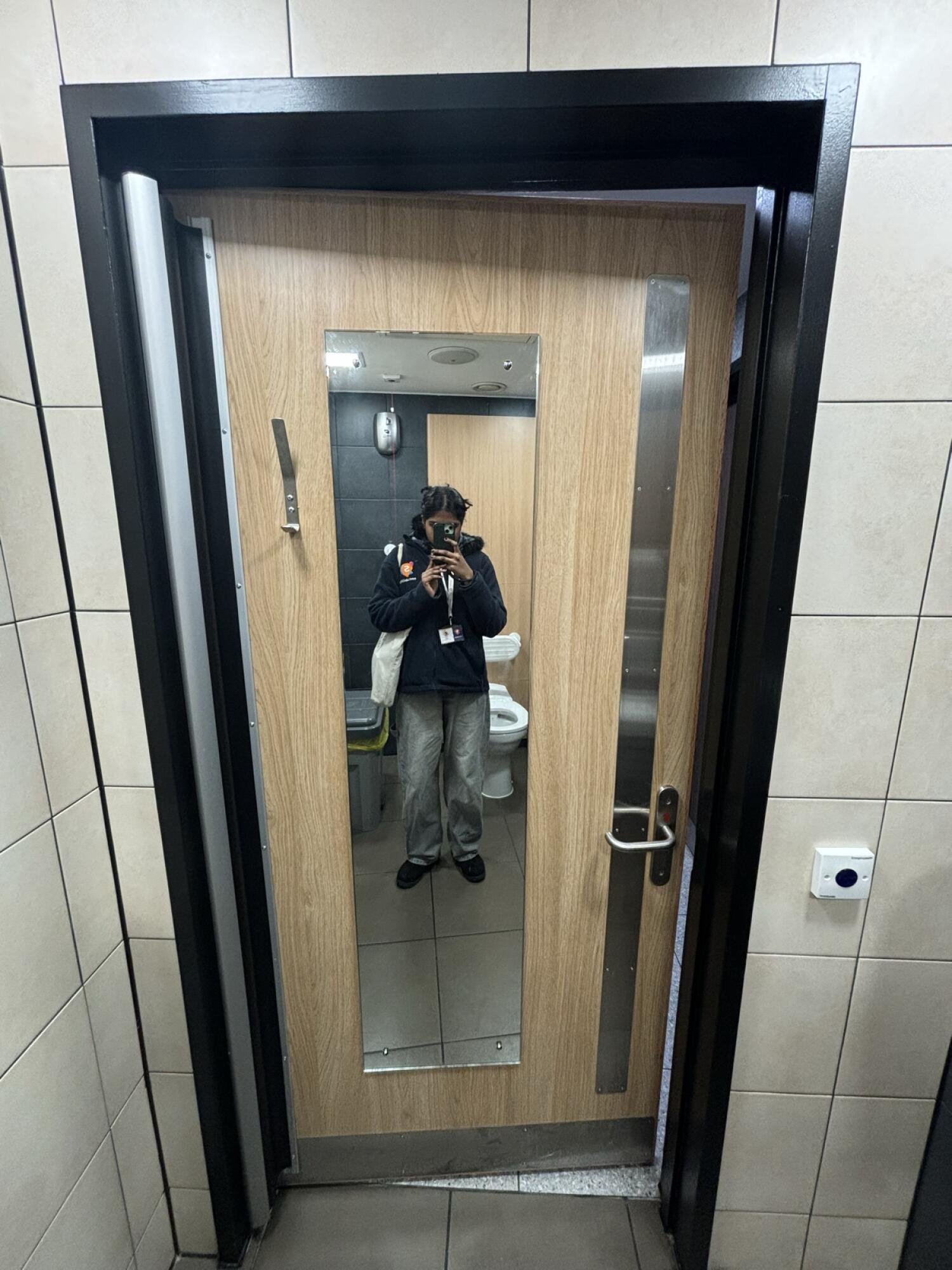 Back of door. Lock and handle on right.