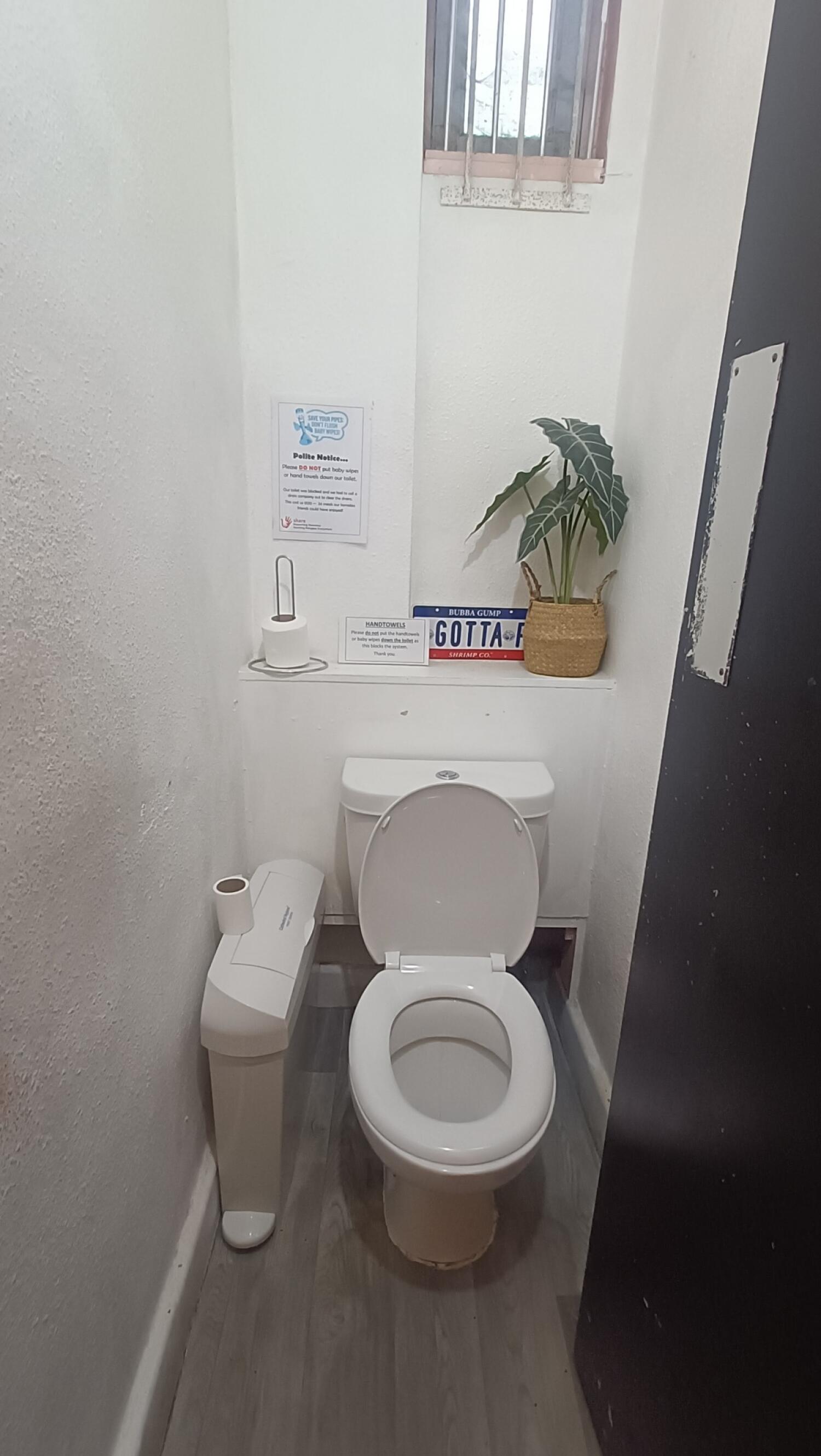 From door facing straight. Toilet at back wall.