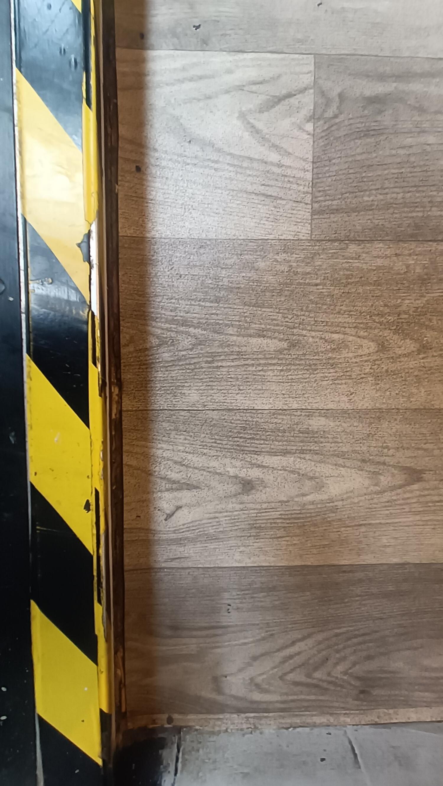 One step down at foot of door.