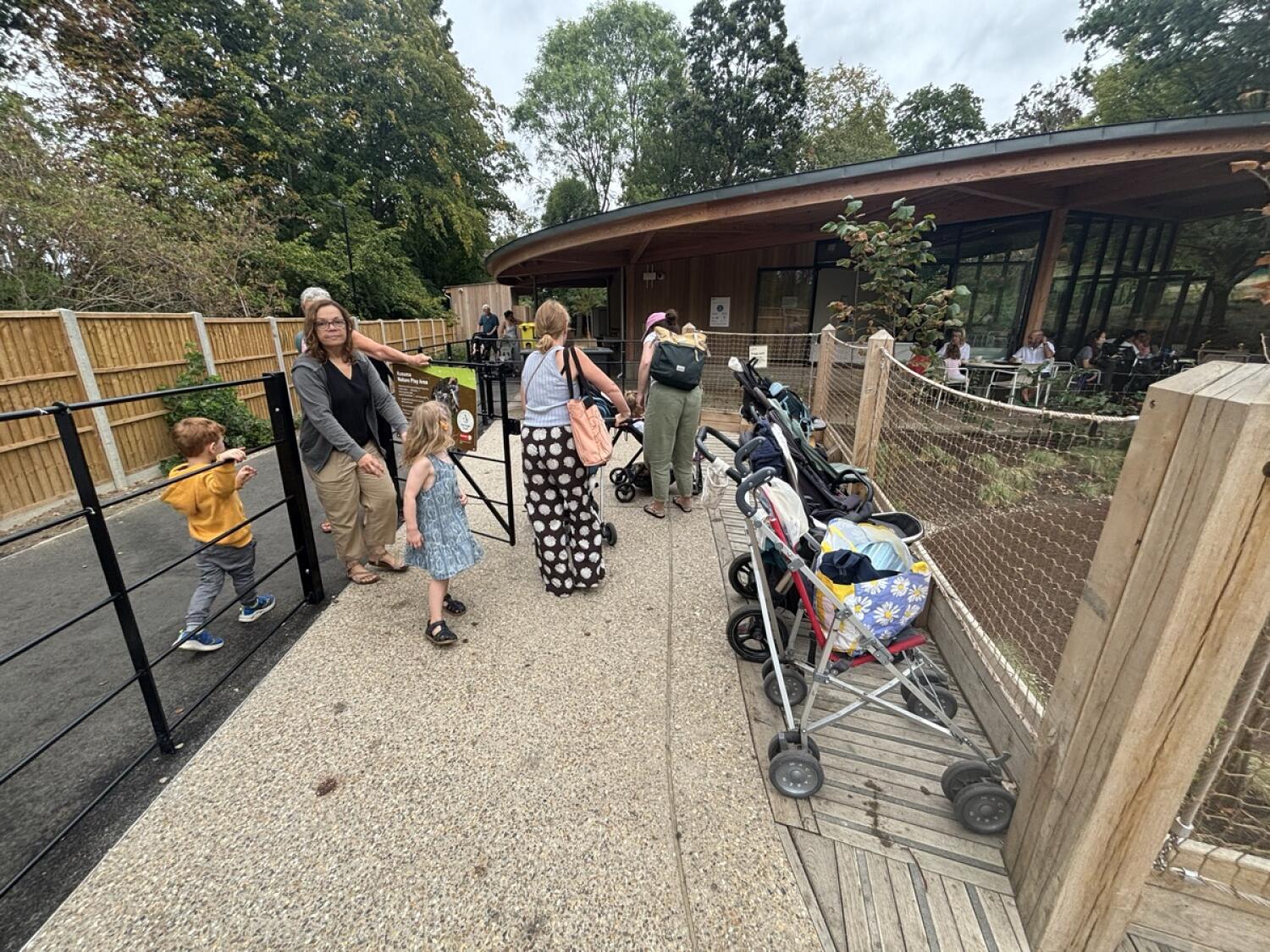 From end of path facing straight.  Buggy parking space along right.
