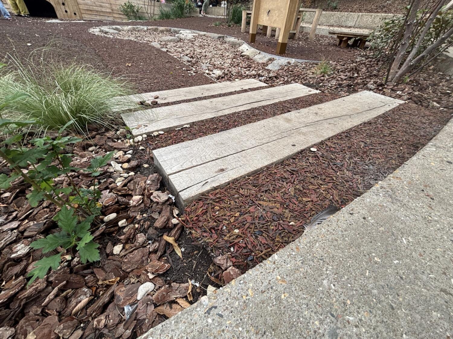Close up of wooden plank steps.
