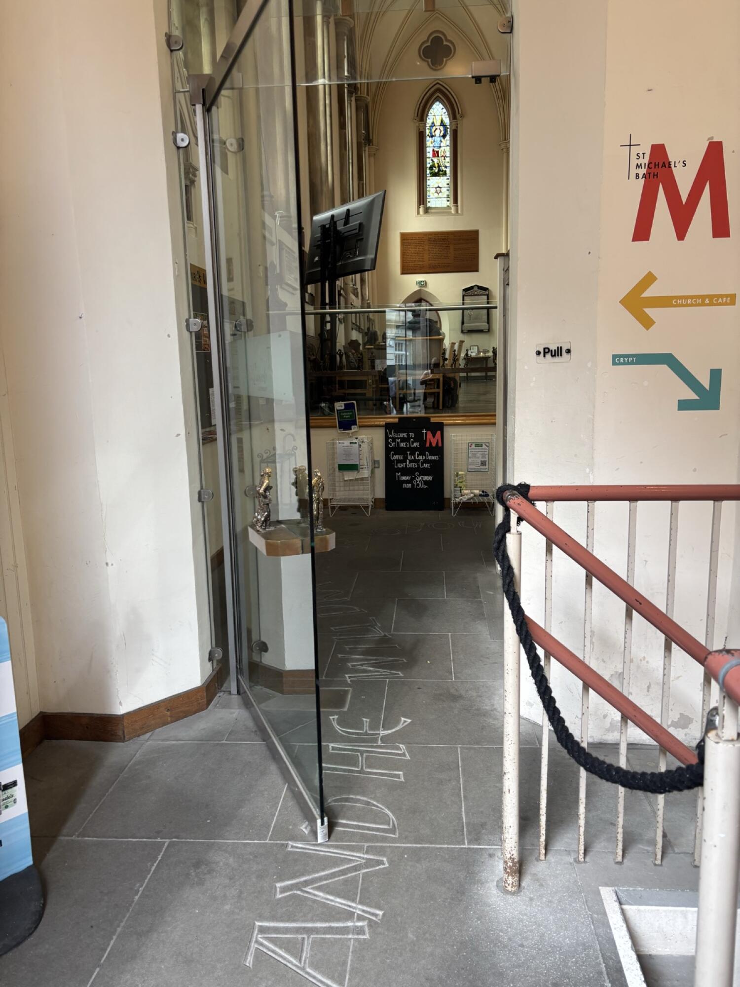 Glass door. Pull to open.