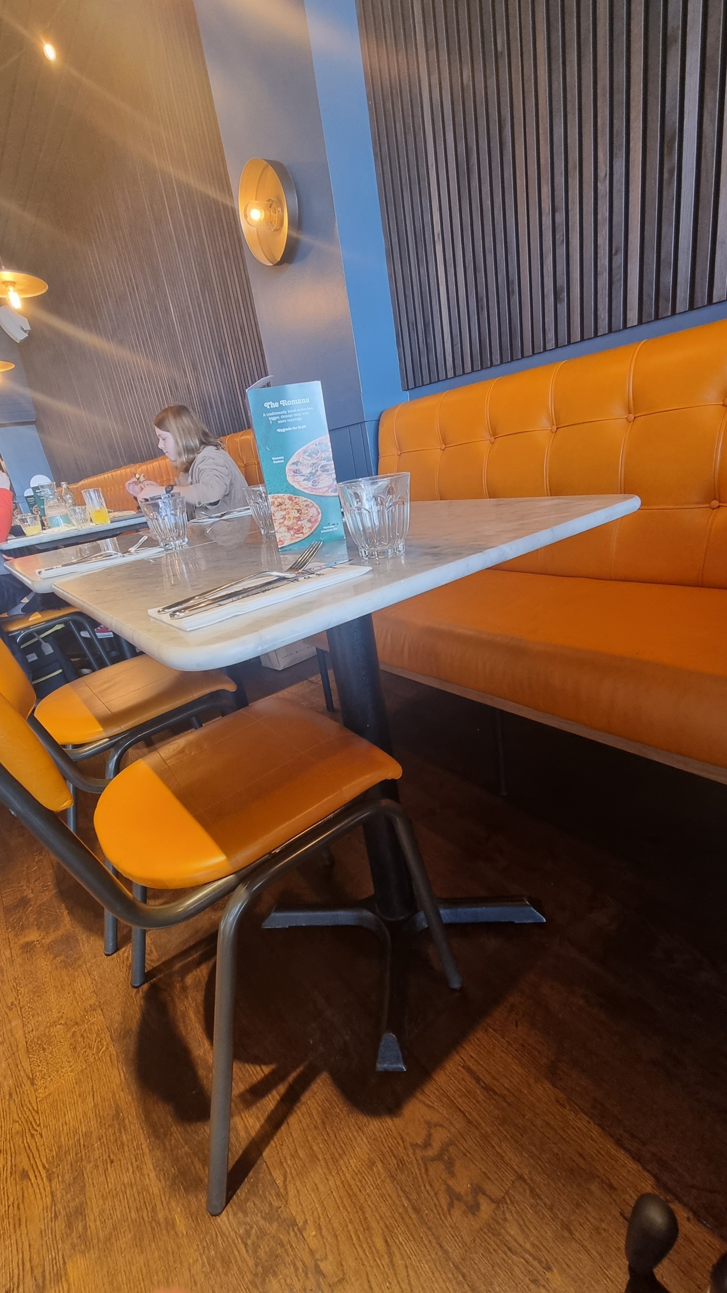 Booth style tables at side