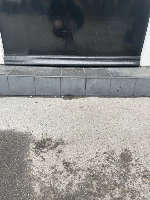 View of the step leading up to the main entrance.