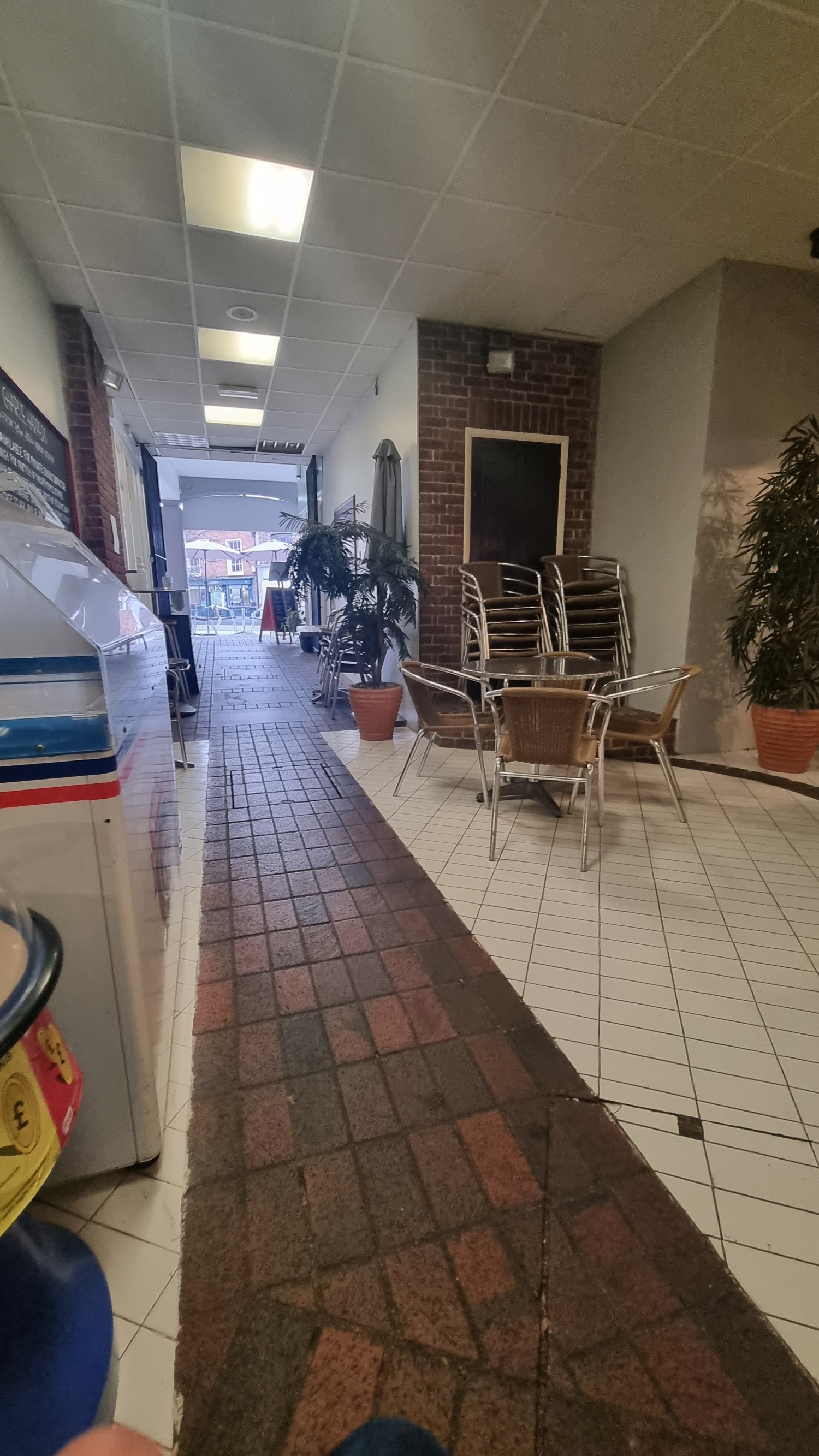 Long ramp to access cafe entrance