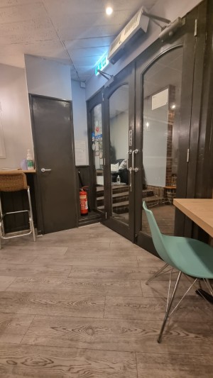 Double doors to cafe