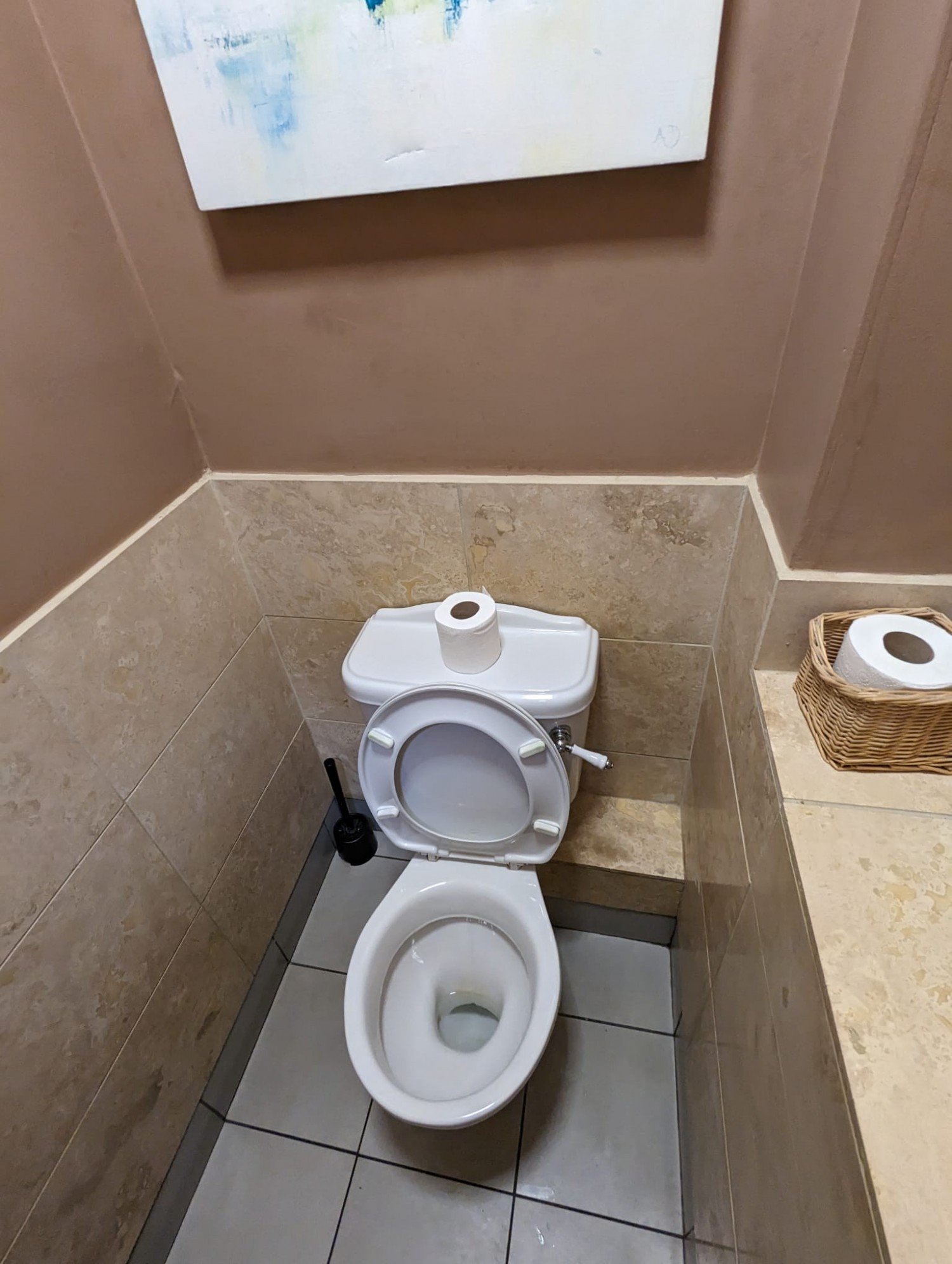 Tight bathroom area. Male and female bathroom