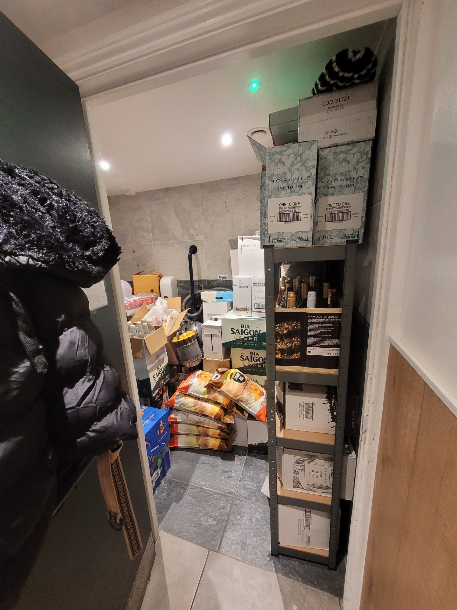 Disabled bathroom would be spacious, but has been filled with restaurant stock, making it unusable.