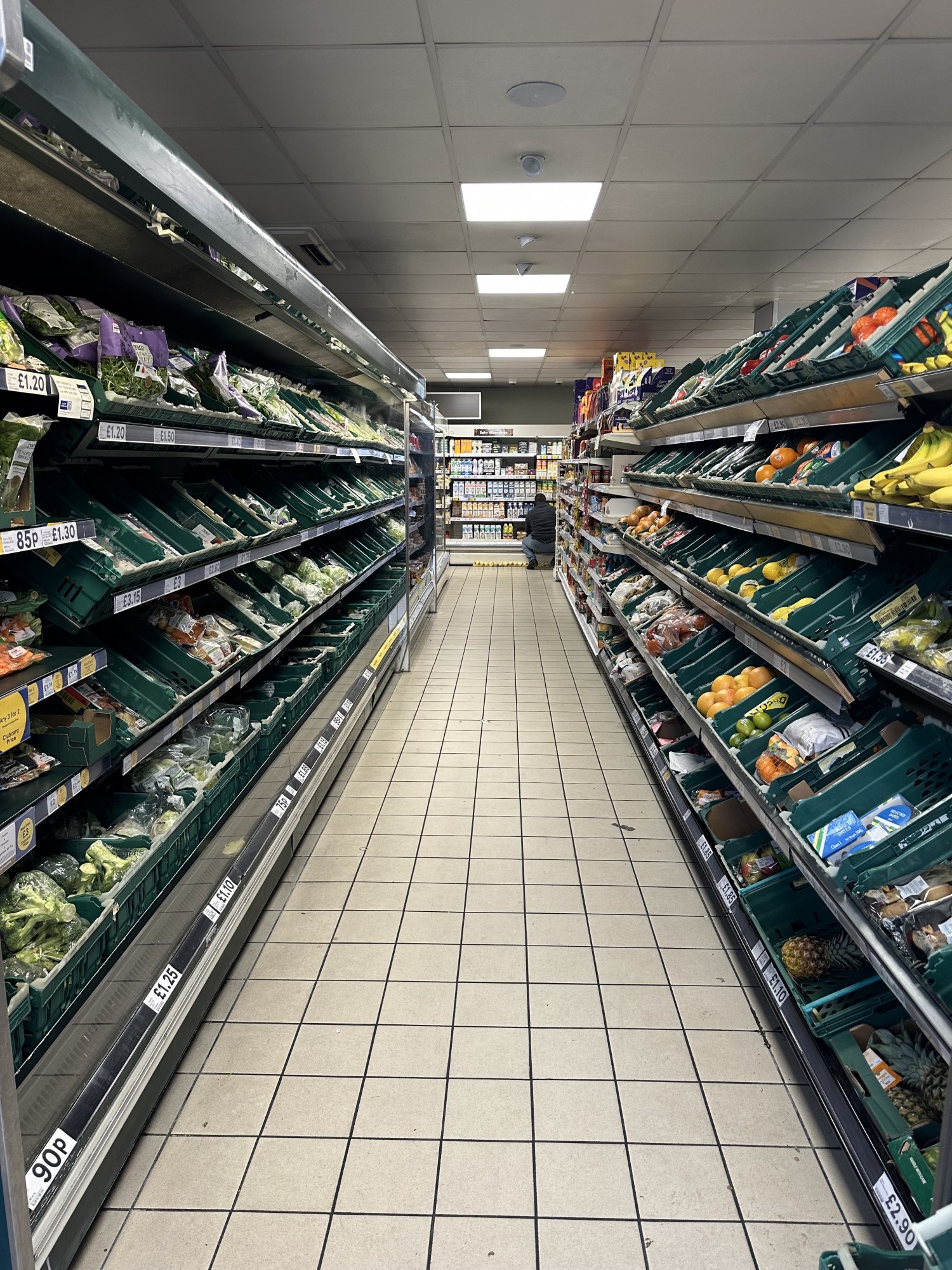 Vegetable isle is wide and some shelves are really high up , hard to reach