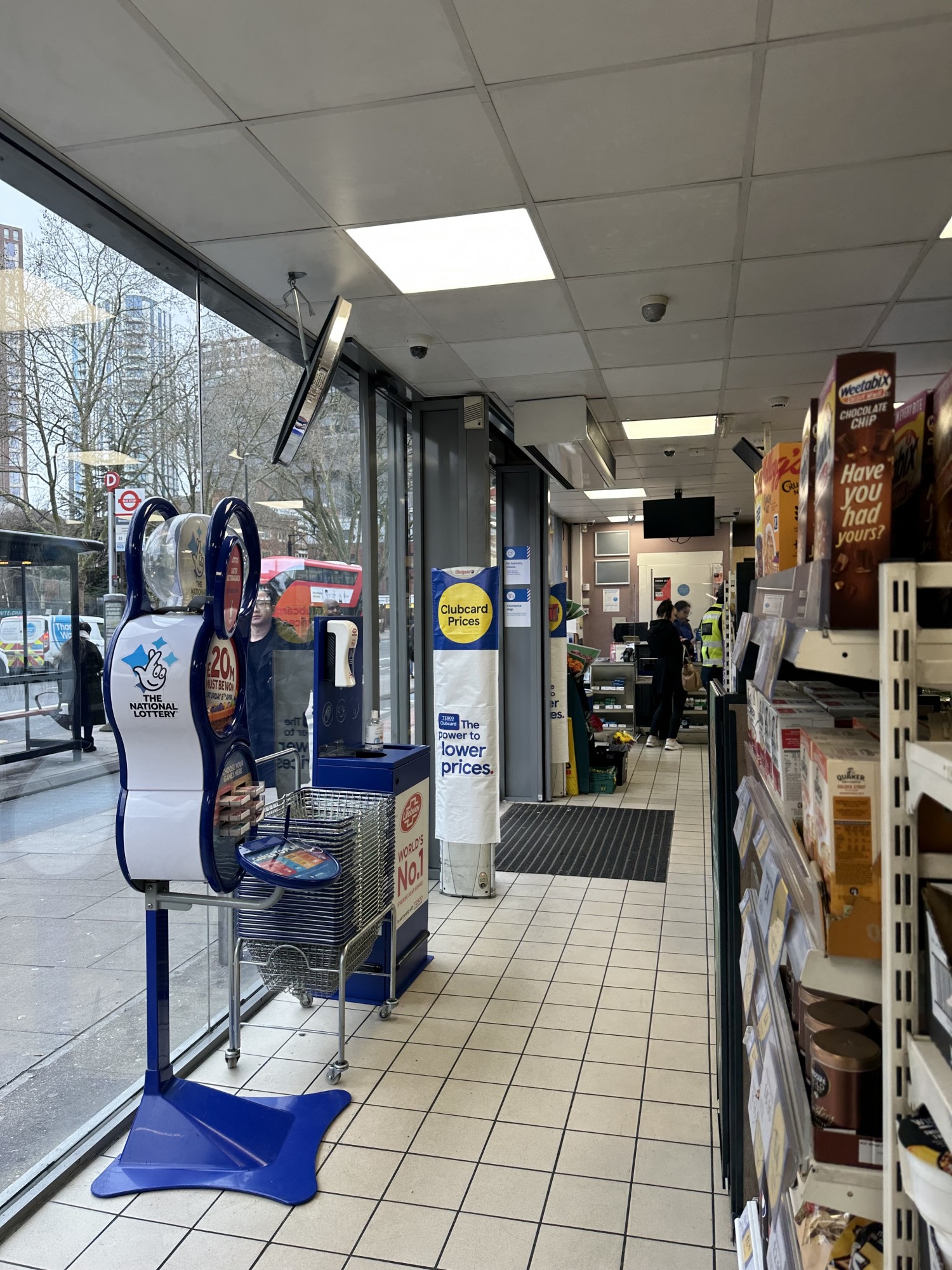 Shopping baskets at front entrance , on the right