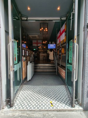 Facing entrance door. Pull silver handles in centre to open.