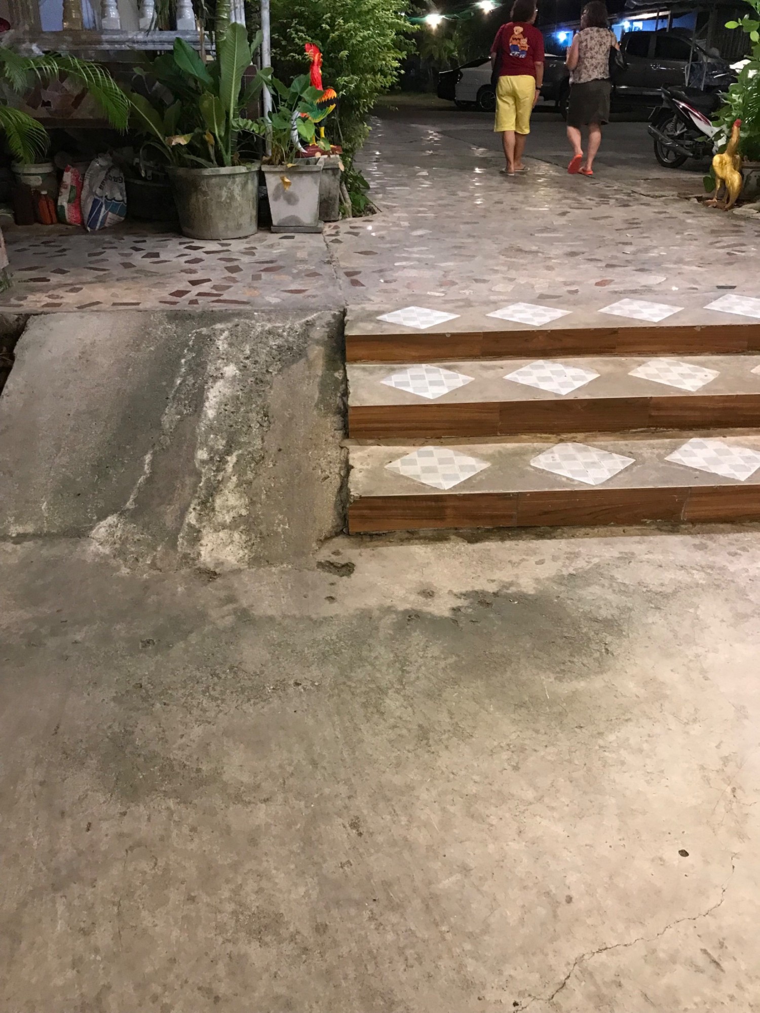 Steps with built in ramp which us quite steep would require assistance maybe