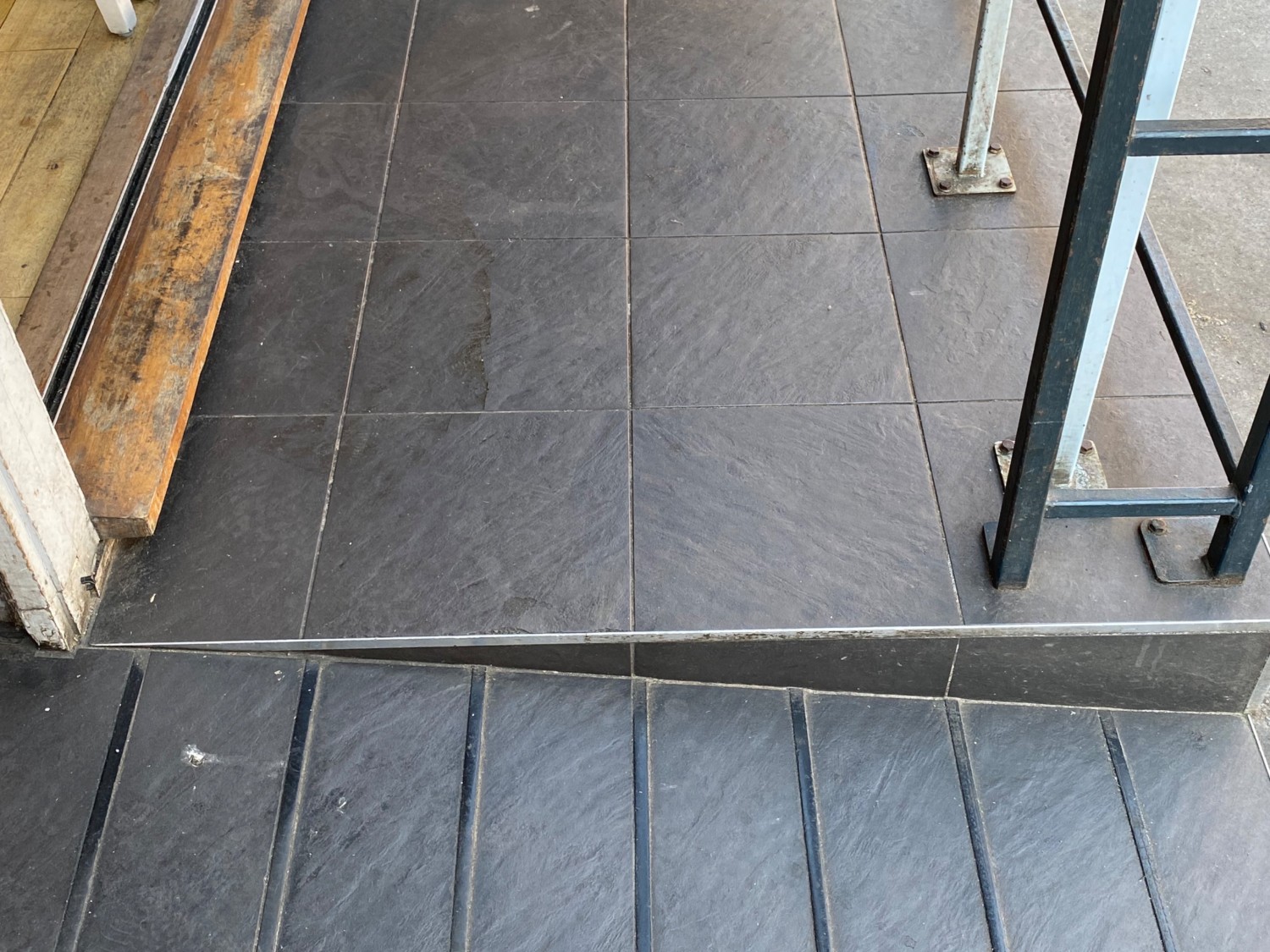Close up of small step to access area.
