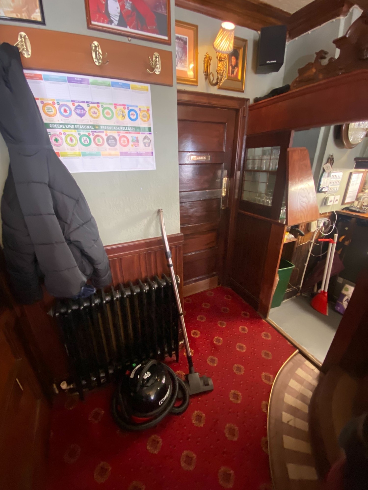 From left of bar facing left. Path ahead to door to toilet.