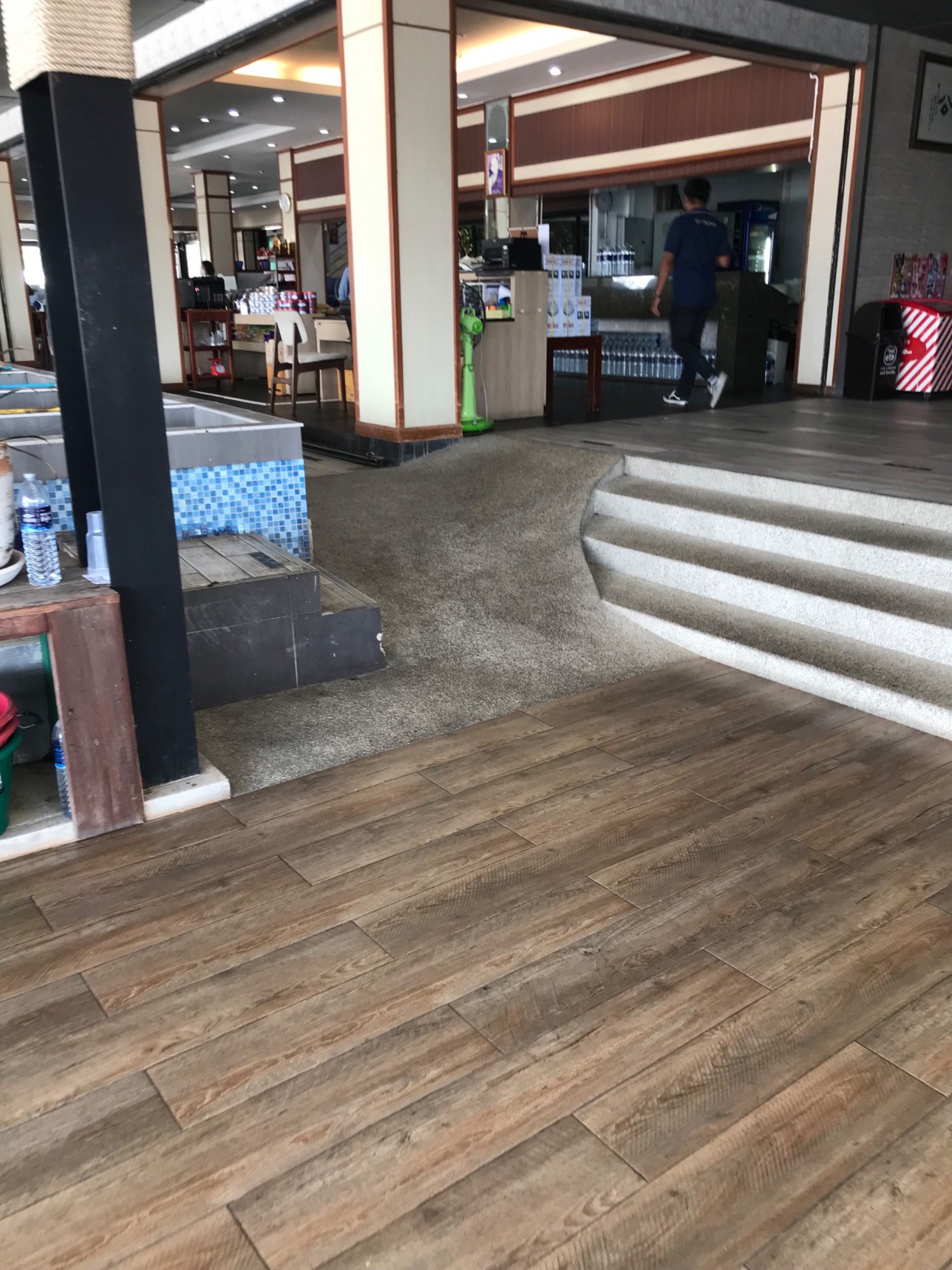 Pathway to bathroom - steps but also a built in ramp