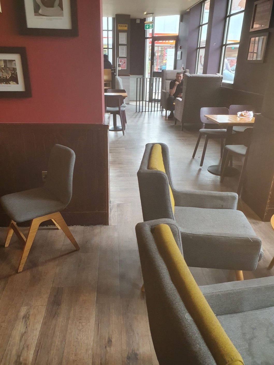 Pathways blocked by seating.