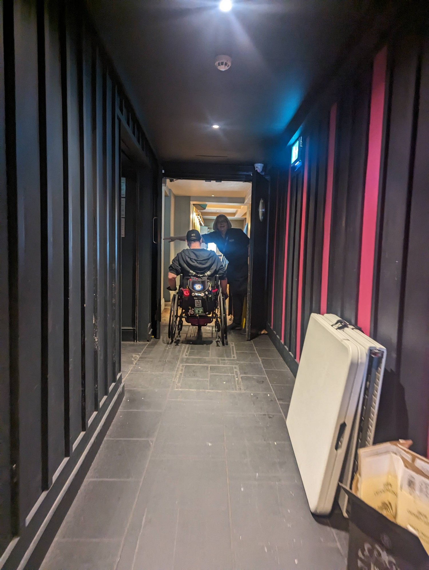 Long corridor down side of venue (sheltered)
