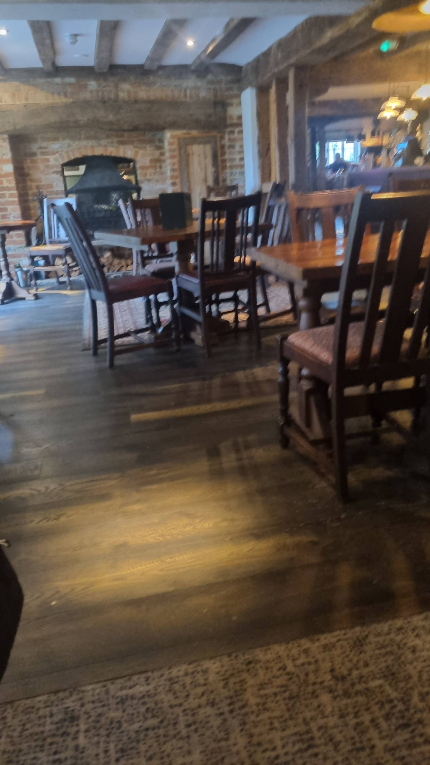 Fireplace with tables around