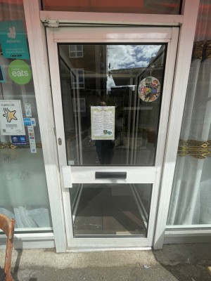 Push door from left. Small bump by door.