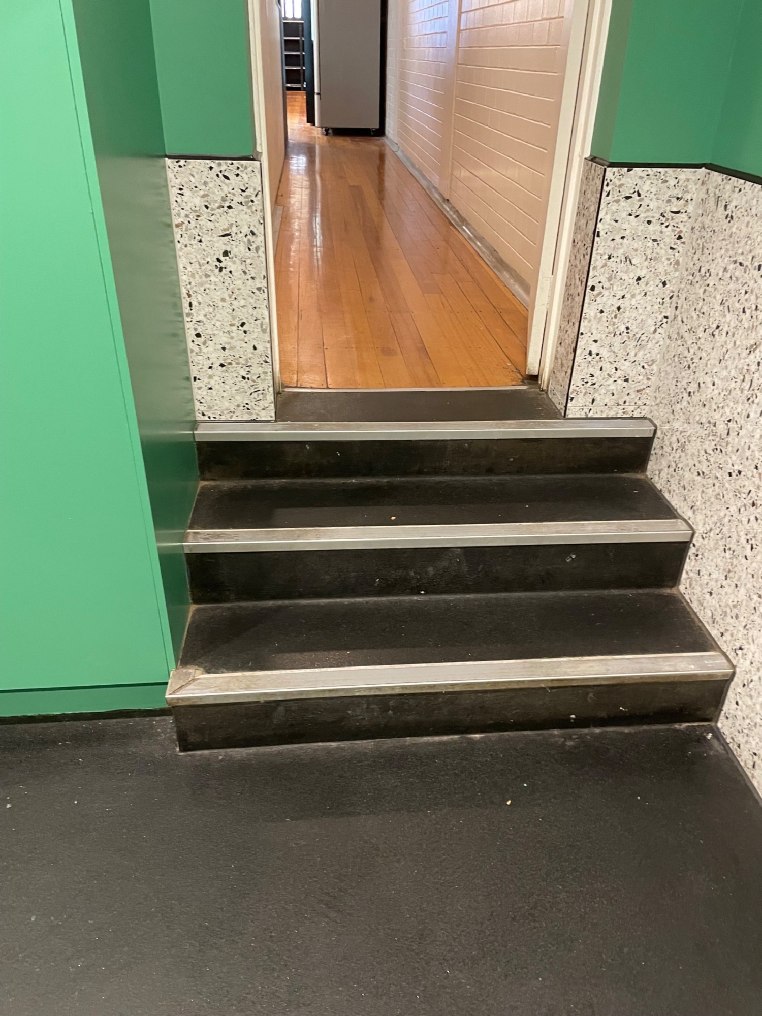 2 large steps to access bathroom area