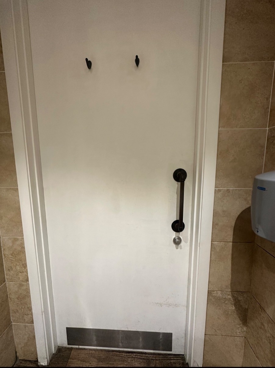 Door from inside with 2 high hanging hooks.