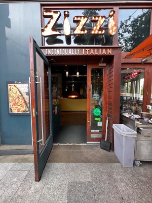 Double door. Pull open from center.